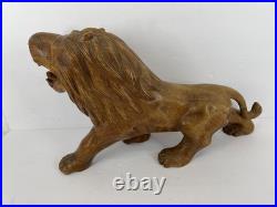 Vintage Hand-Carved Wood Roaring Lion Sculpture Statue Figure statue
