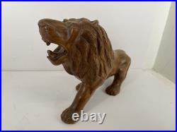 Vintage Hand-Carved Wood Roaring Lion Sculpture Statue Figure statue