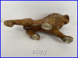 Vintage Hand-Carved Wood Roaring Lion Sculpture Statue Figure statue