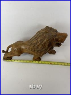 Vintage Hand-Carved Wood Roaring Lion Sculpture Statue Figure statue