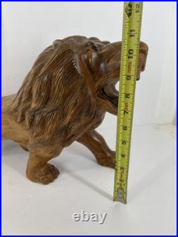 Vintage Hand-Carved Wood Roaring Lion Sculpture Statue Figure statue