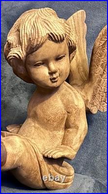 Vintage Hand Carved Wood Santos Style Angelic Putti Sculpture 16H