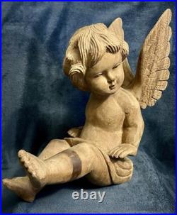 Vintage Hand Carved Wood Santos Style Angelic Putti Sculpture 16H