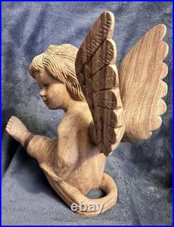 Vintage Hand Carved Wood Santos Style Angelic Putti Sculpture 16H