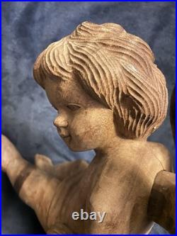 Vintage Hand Carved Wood Santos Style Angelic Putti Sculpture 16H Vintage Hand Carved Wood Santos Style Angelic Putti Sculpture 16H