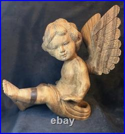 Vintage Hand Carved Wood Santos Style Angelic Putti Sculpture 16H