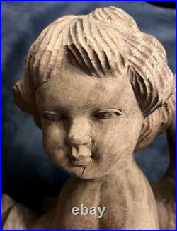 Vintage Hand Carved Wood Santos Style Angelic Putti Sculpture 16H