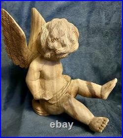 Vintage Hand Carved Wood Santos Style Angelic Putti Sculpture 16H