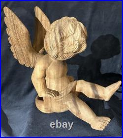 Vintage Hand Carved Wood Santos Style Angelic Putti Sculpture 16H