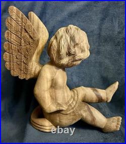 Vintage Hand Carved Wood Santos Style Angelic Putti Sculpture 16H Vintage Hand Carved Wood Santos Style Angelic Putti Sculpture 16H