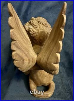 Vintage Hand Carved Wood Santos Style Angelic Putti Sculpture 16H