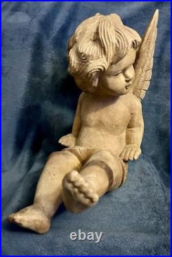 Vintage Hand Carved Wood Santos Style Angelic Putti Sculpture 16H