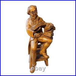 Vintage Hand Carved Wood Scholar Gentleman with Books Folk Art Library Decor 16
