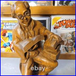 Vintage Hand Carved Wood Scholar Gentleman with Books Folk Art Library Decor 16