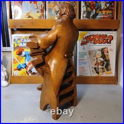 Vintage Hand Carved Wood Scholar Gentleman with Books Folk Art Library Decor 16