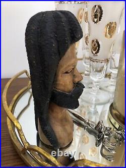 Vintage Hand Carved Wood Sculpture African American Art Figure Bust