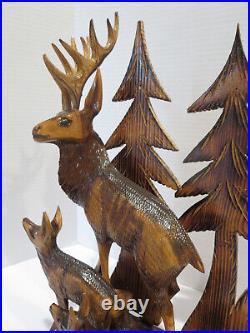 Vintage Hand Carved Wood Sculpture Elk Deer Stag Black Forest Style 15