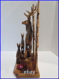 Vintage Hand Carved Wood Sculpture Elk Deer Stag Black Forest Style 15