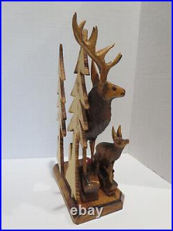 Vintage Hand Carved Wood Sculpture Elk Deer Stag Black Forest Style 15