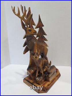 Vintage Hand Carved Wood Sculpture Elk Deer Stag Black Forest Style 15