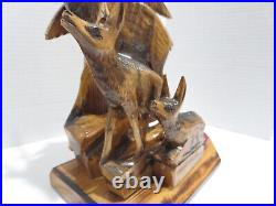 Vintage Hand Carved Wood Sculpture Elk Deer Stag Black Forest Style 15