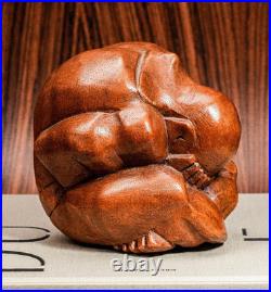Vintage Hand Carved Wood Sculpture Embrace Solitude Modern Minimalist Abstract