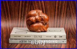 Vintage Hand Carved Wood Sculpture Embrace Solitude Modern Minimalist Abstract