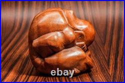 Vintage Hand Carved Wood Sculpture Embrace Solitude Modern Minimalist Abstract