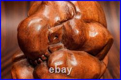 Vintage Hand Carved Wood Sculpture Embrace Solitude Modern Minimalist Abstract