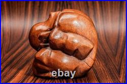 Vintage Hand Carved Wood Sculpture Embrace Solitude Modern Minimalist Abstract