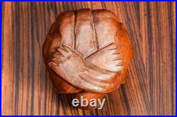 Vintage Hand Carved Wood Sculpture Embrace Solitude Modern Minimalist Abstract