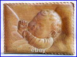 Vintage Hand Carved Wood Sculpture Germany 1950 Bgli Biljh Baby Folk Art