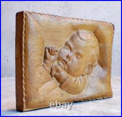 Vintage Hand Carved Wood Sculpture Germany 1950 Bgli Biljh Baby Folk Art