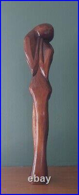 Vintage Hand Carved Wood Sculpture Lovers Embrace 26.5