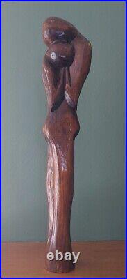 Vintage Hand Carved Wood Sculpture Lovers Embrace 26.5