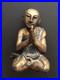 Vintage Hand Carved Wood Sculpture Seated Praying Buddhist Monk
