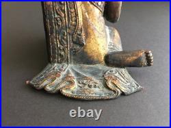 Vintage Hand Carved Wood Sculpture Seated Praying Buddhist Monk