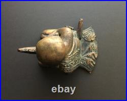 Vintage Hand Carved Wood Sculpture Seated Praying Buddhist Monk