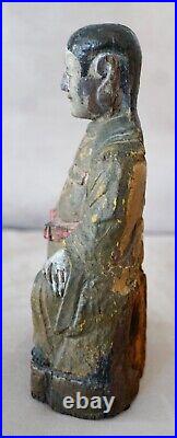 Vintage Hand Carved Wood Sculpture Statue of Buddhist Monk Bodhidharma 15 Ht