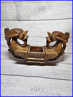 Vintage Hand Carved Wood Ship 12.5 Chinese Viking 1960s