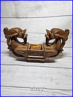 Vintage Hand Carved Wood Ship 12.5 Chinese Viking 1960s