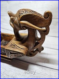 Vintage Hand Carved Wood Ship 12.5 Chinese Viking 1960s