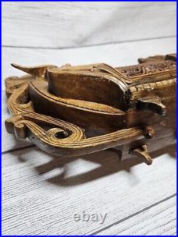 Vintage Hand Carved Wood Ship 12.5 Chinese Viking 1960s