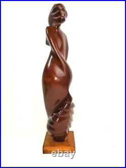 Vintage Hand Carved Wood Statue Abstract Woman 21H Art