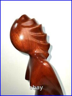 Vintage Hand Carved Wood Statue Abstract Woman 21H Art
