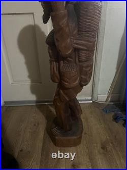 Vintage Hand Carved Wood Statue Exquisite Detail Sculpture