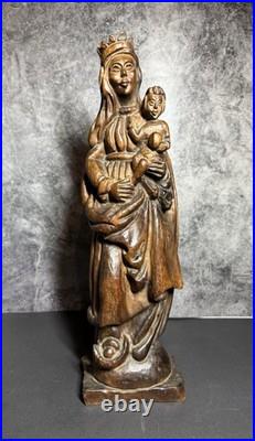 Vintage Hand Carved Wood Statue Virgin Mary Madonna Child Jesus Sculpture 16