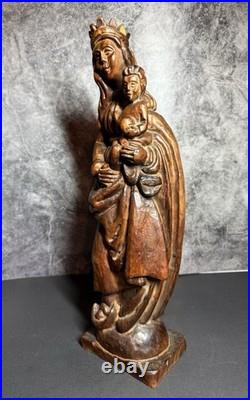 Vintage Hand Carved Wood Statue Virgin Mary Madonna Child Jesus Sculpture 16