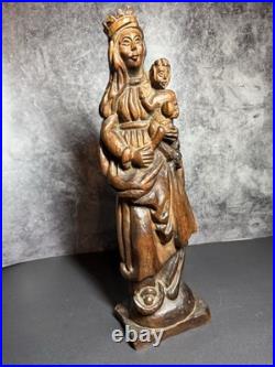 Vintage Hand Carved Wood Statue Virgin Mary Madonna Child Jesus Sculpture 16