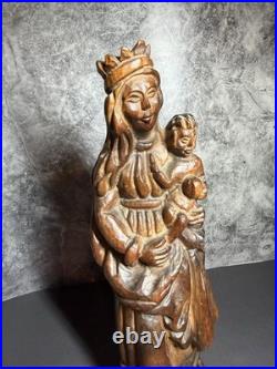 Vintage Hand Carved Wood Statue Virgin Mary Madonna Child Jesus Sculpture 16
